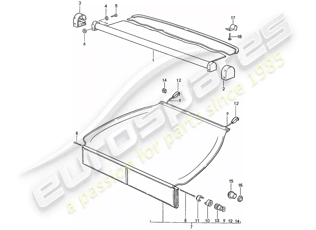 porsche 1991 (944) cubierta del maletero diagrama de piezas