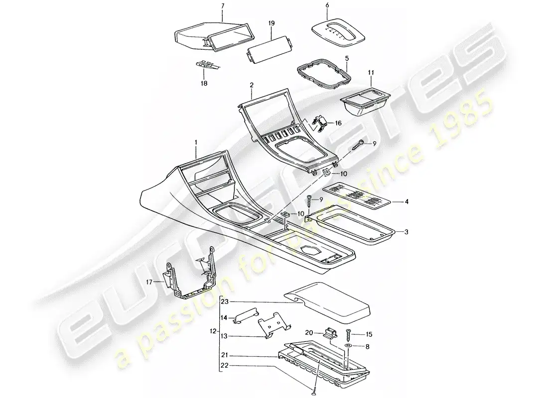 porsche 1991 (944) soporte de cassette - consola central diagrama de piezas