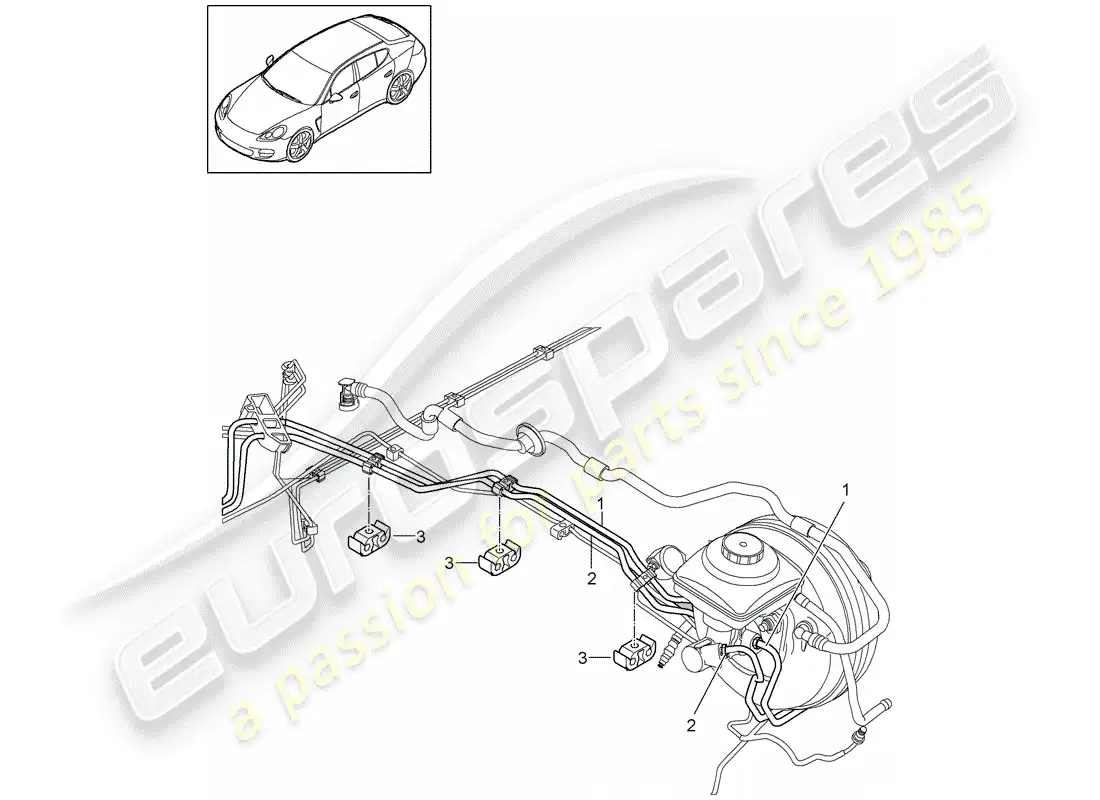 porsche 2011 (panamera 970) líneas de freno diagrama de piezas