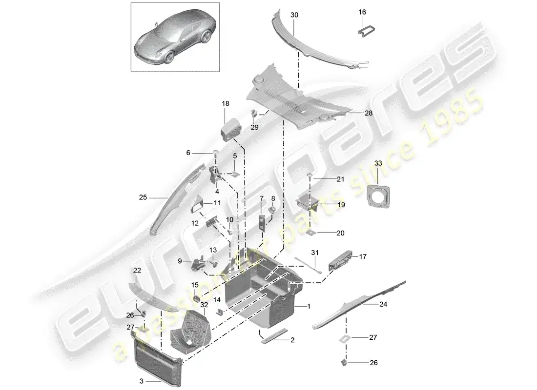 porsche 2012 (991-1) compartimiento de equipaje diagrama de piezas