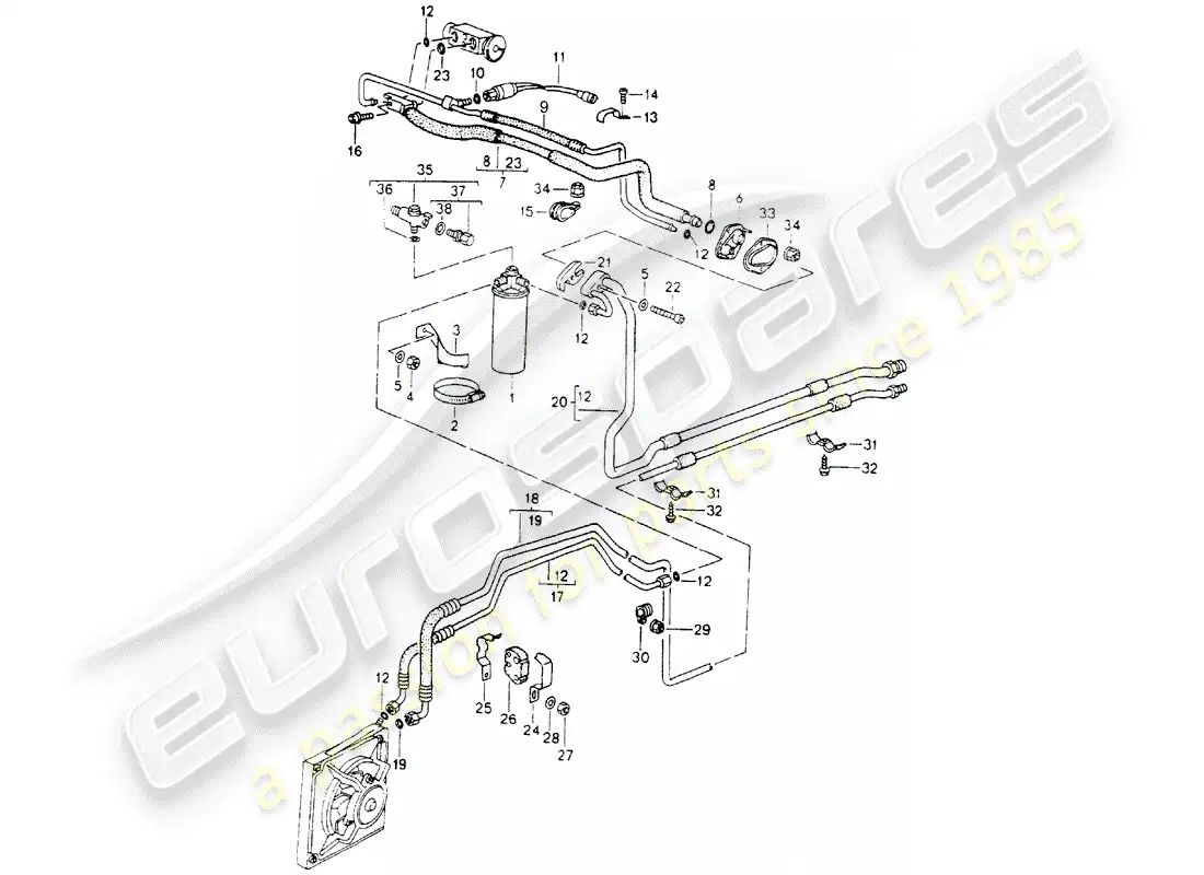 porsche 1994 (964) circuito refrigerante diagrama de piezas
