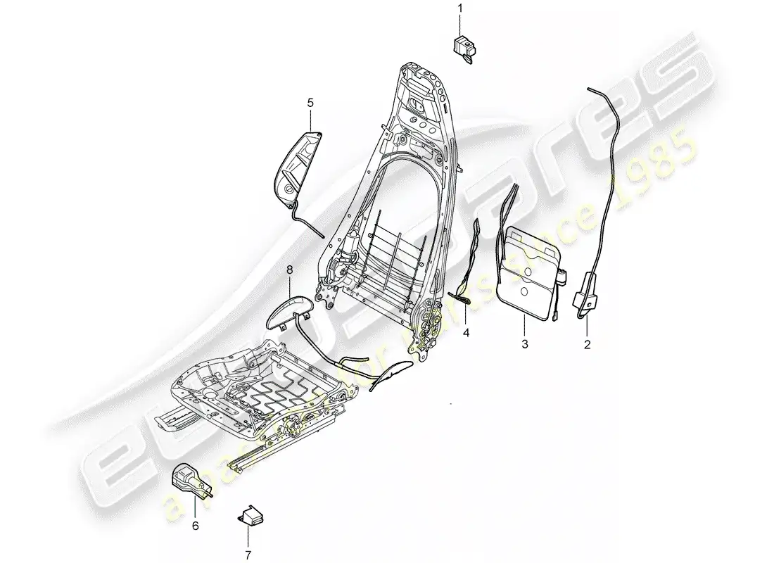 porsche 2011 (997-2 gt3) soporte lumbar diagrama de piezas