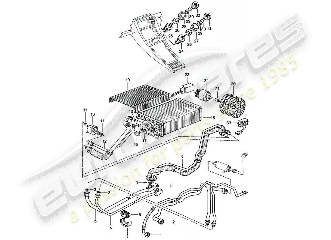 porsche 1985 (928) líneas - auxiliar aire acondicionado - d - mj 1985>> diagrama de piezas
