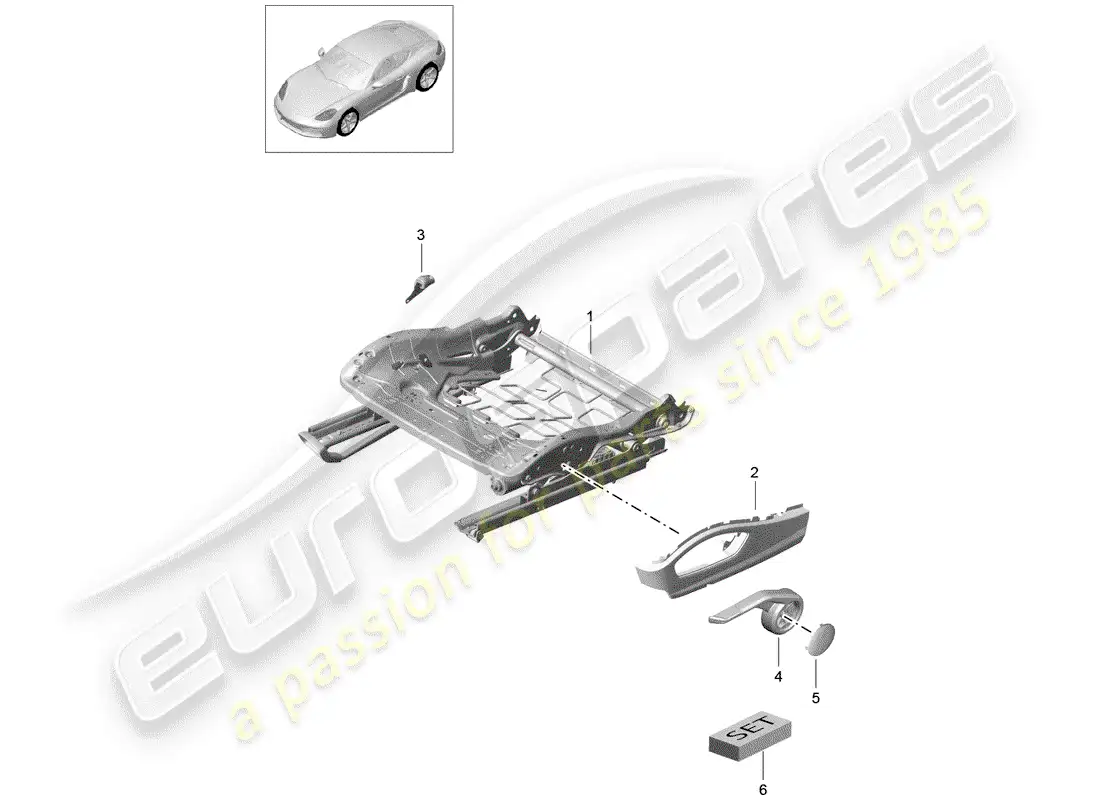 porsche 2019 (718 cayman) estructura del asiento diagrama de piezas