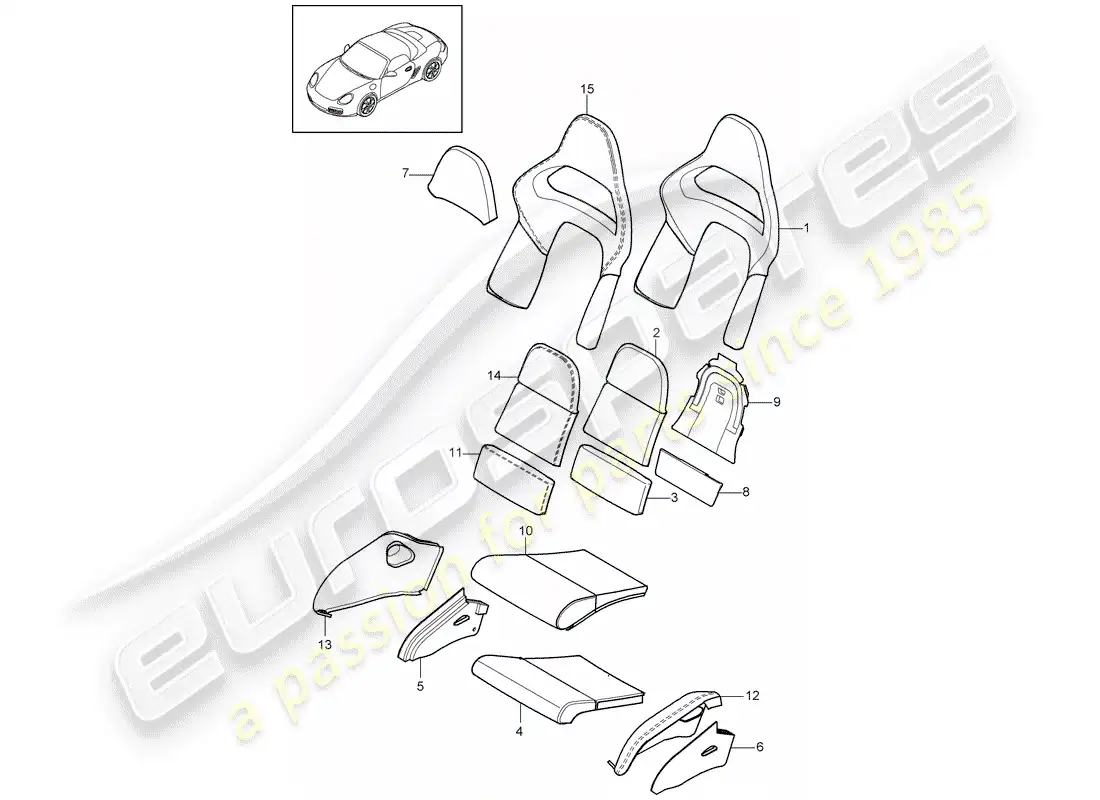 porsche 2009 (987 boxster) parte de espuma diagrama de piezas