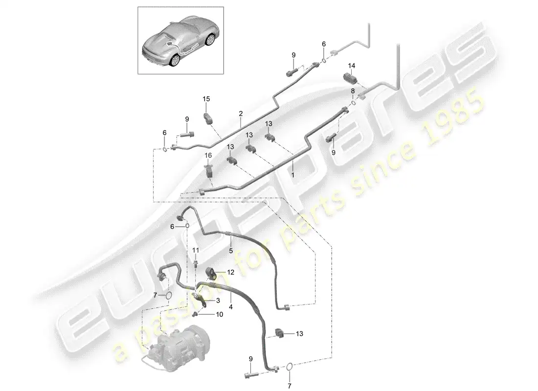 porsche 2016 (981 boxster spyder) circuito refrigerante diagrama de piezas