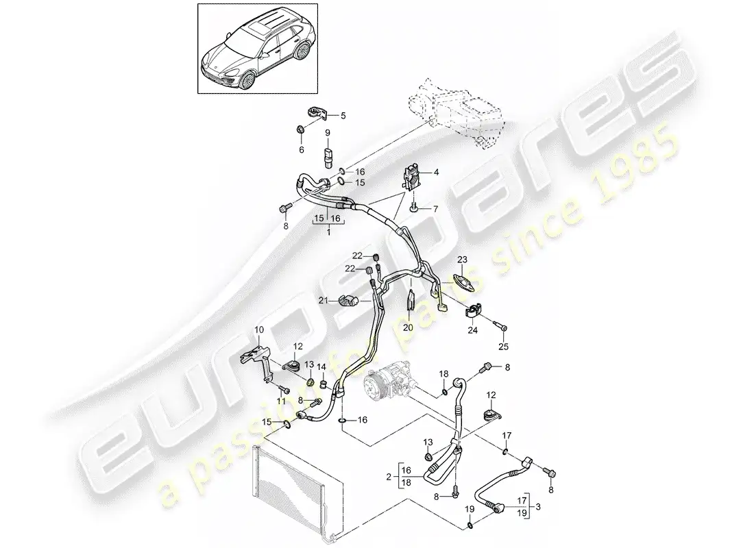 porsche 2013 (cayenne e2 92a) diagrama de piezas del circuito refrigerante
