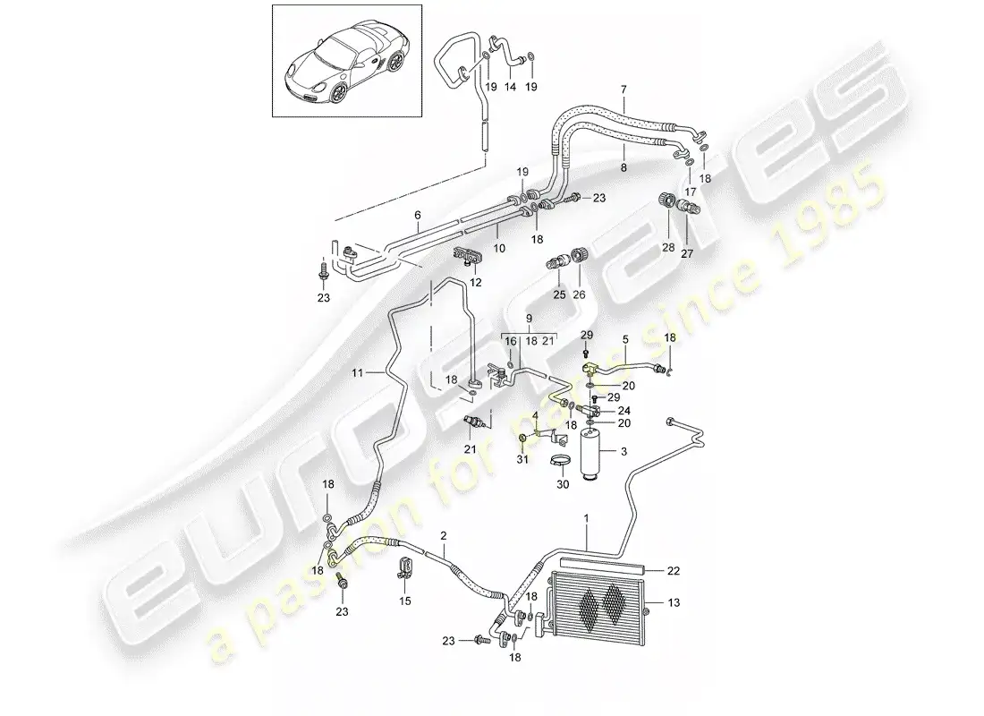 porsche 2008 (987 boxster) circuito refrigerante diagrama de piezas
