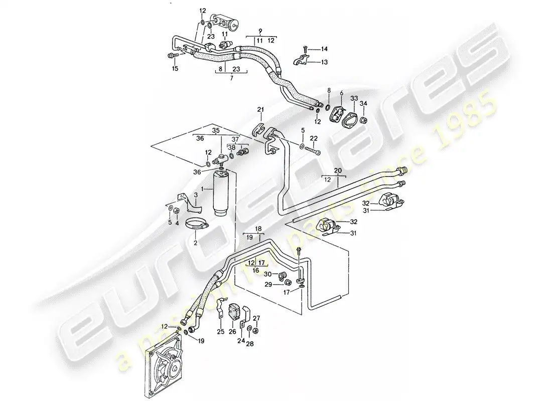 porsche 1998 (993) circuito refrigerante diagrama de piezas