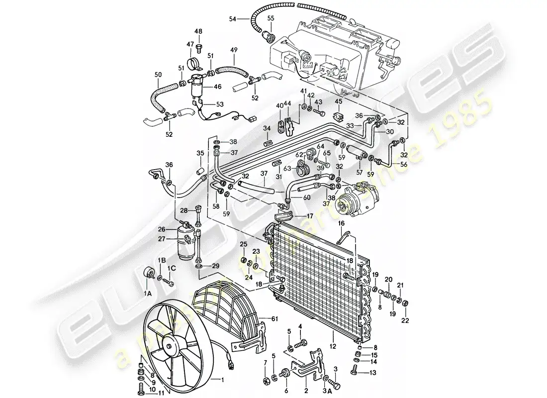 porsche 1985 (928) circuito refrigerante diagrama de piezas