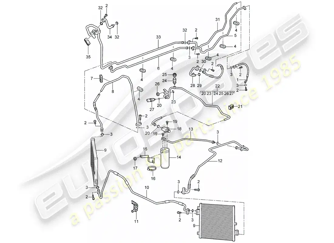 porsche 2008 (997-1 turbo / gt2) diagrama de piezas del circuito refrigerante