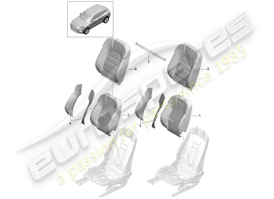 porsche 2020 (macan) parte de espuma diagrama de piezas
