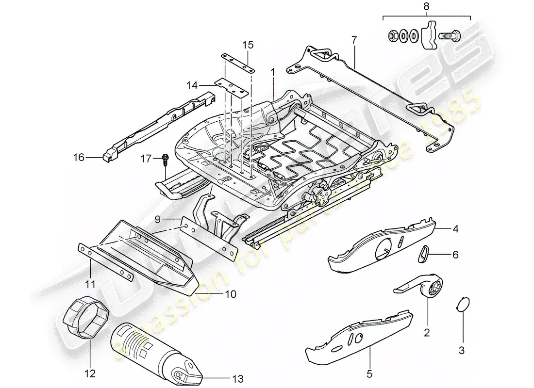porsche 2006 (987 cayman) estructura del asiento diagrama de piezas