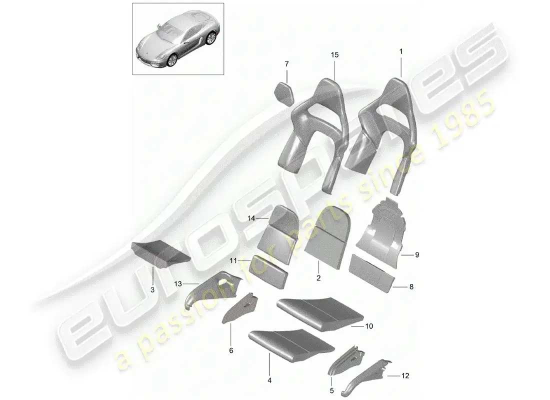 porsche 2016 (981 cayman) parte de espuma diagrama de piezas