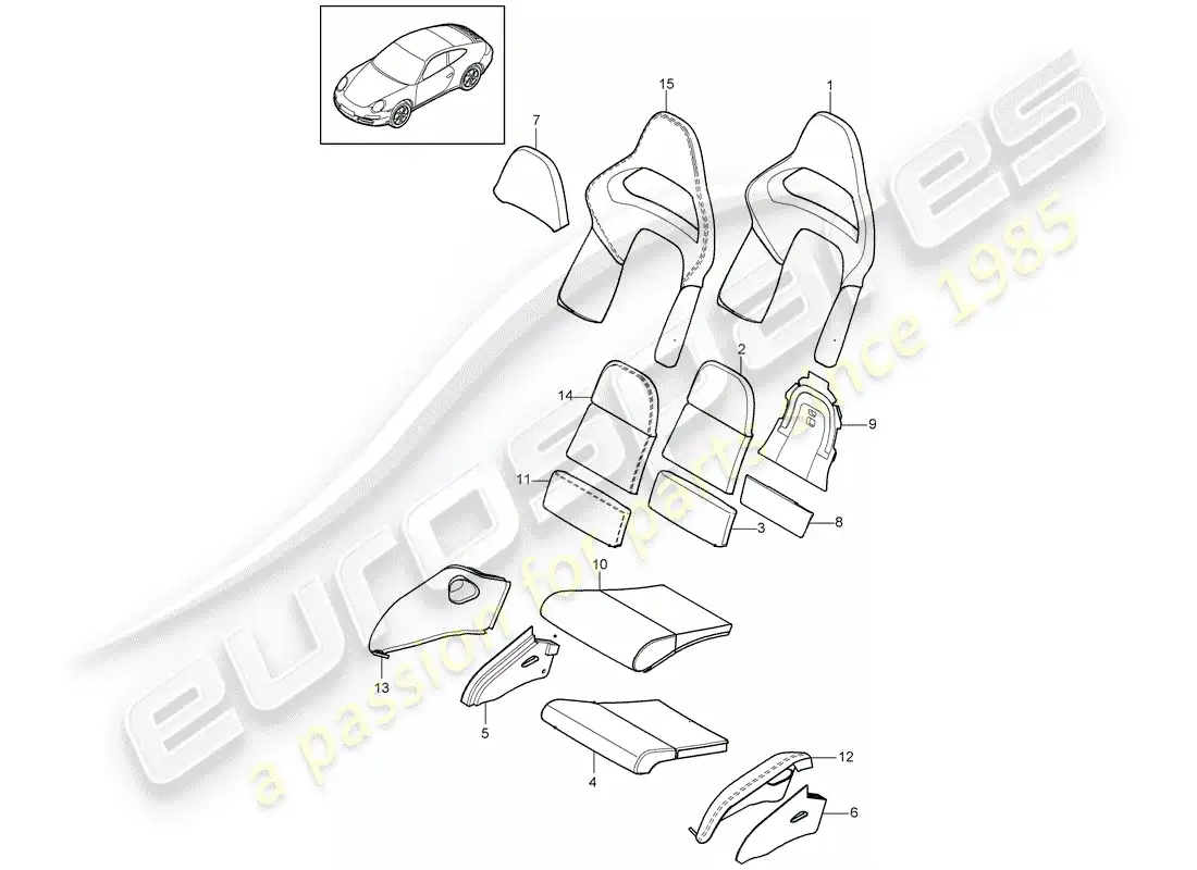 porsche 2010 (997-2) parte de espuma diagrama de piezas