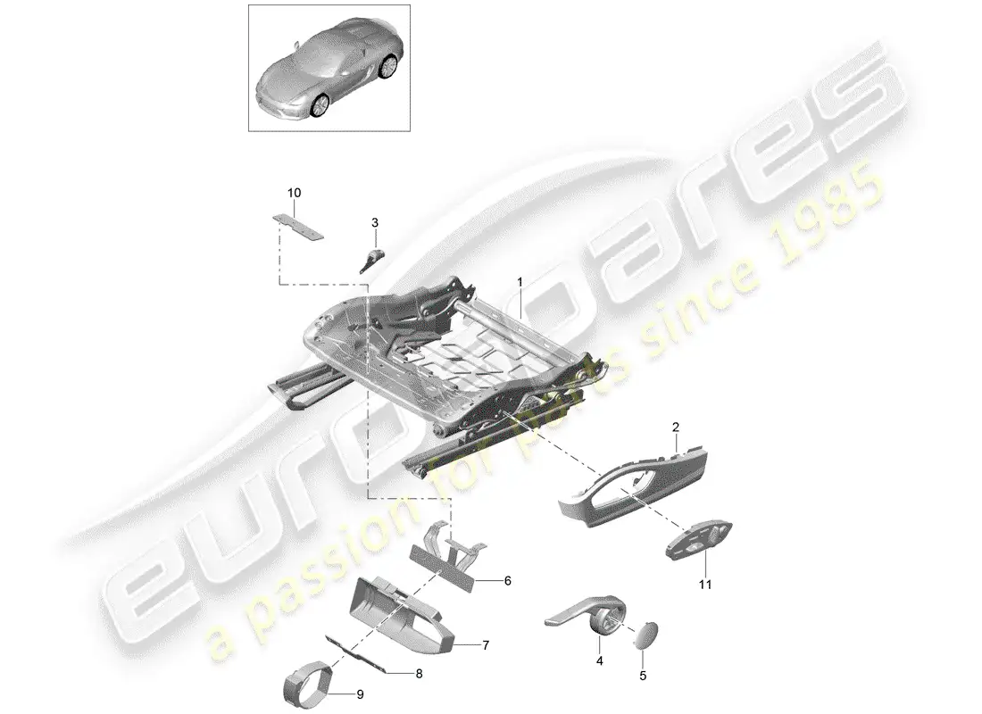 porsche 2016 (981 boxster spyder) estructura del asiento diagrama de piezas