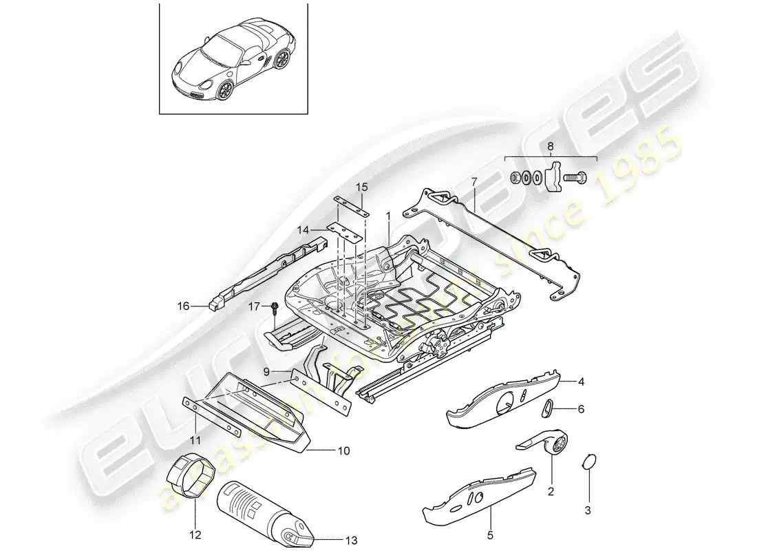 porsche 2012 (987 boxster) estructura del asiento diagrama de piezas