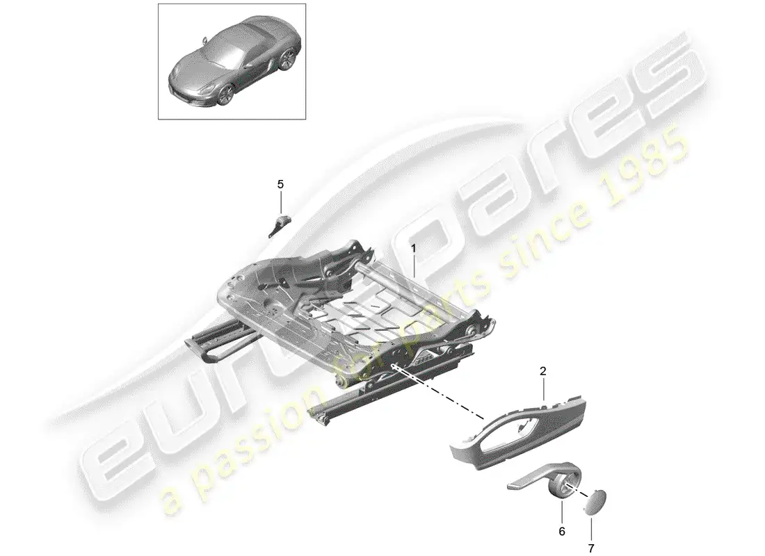 porsche 2015 (981 boxster) estructura del asiento diagrama de piezas