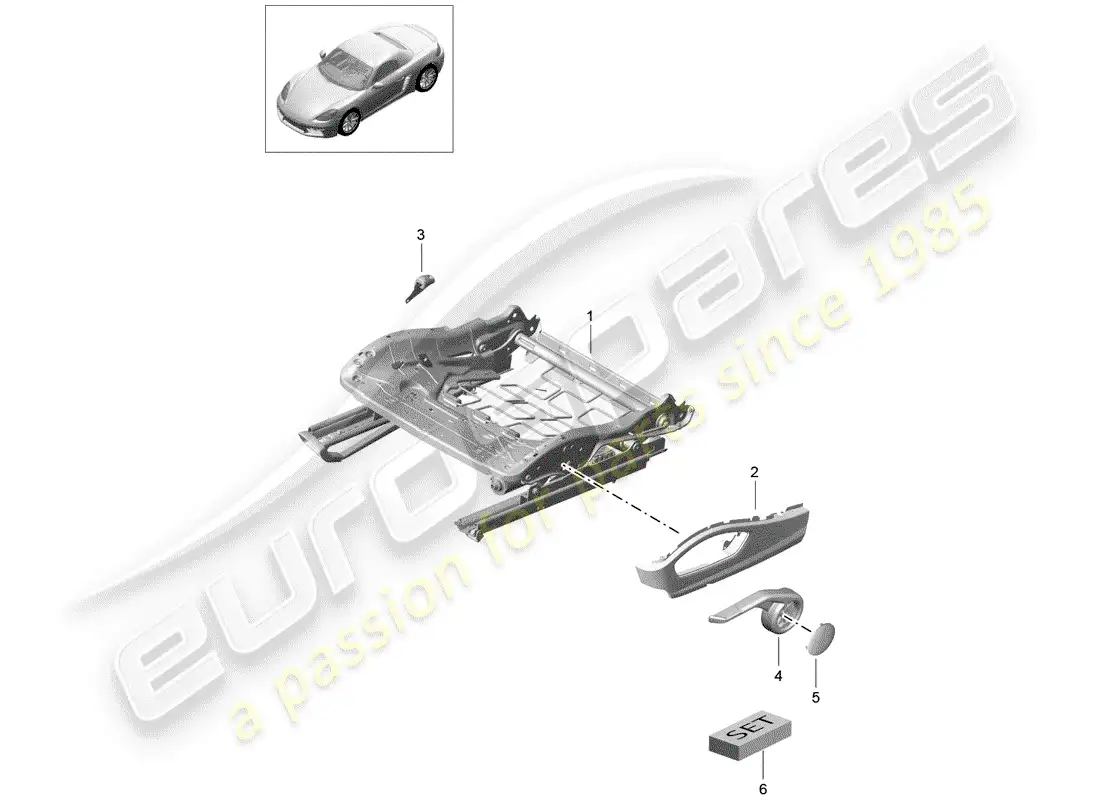 porsche 2019 (718 boxster) estructura del asiento diagrama de piezas