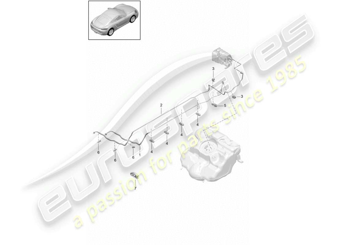 porsche 2024 (718 cayman) línea de combustible delantera diagrama de piezas del sistema de suministro de combustible