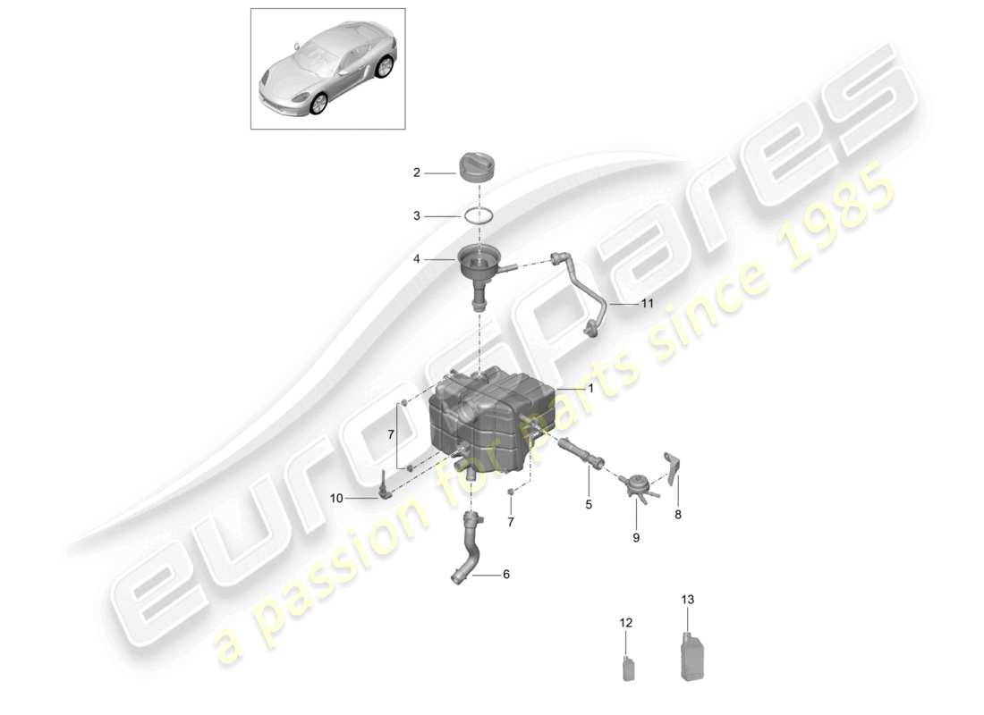porsche 2024 (718 cayman) diagrama de piezas del sistema de enfriamiento del refrigerante tanque de expansión del refrigerante