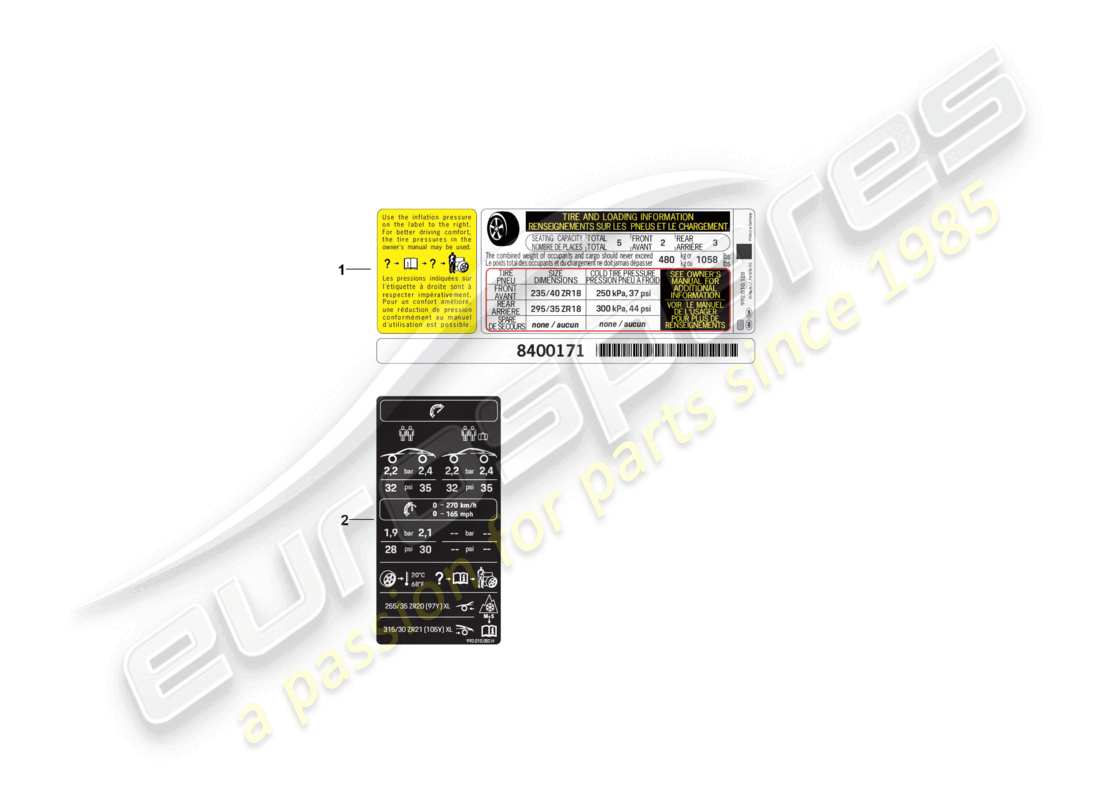 porsche 2026 (992-2 gt3) placa de datos de presión de neumáticos diagrama de piezas