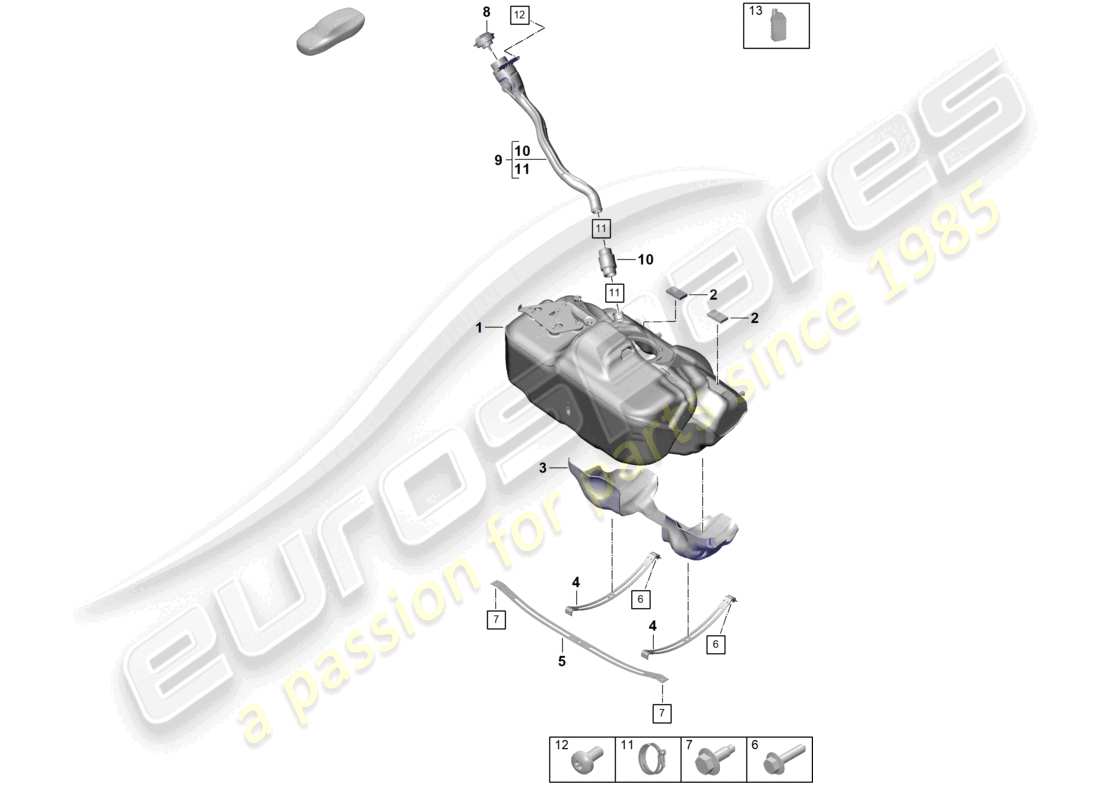porsche 2026 (992-2 gt3) diagrama de piezas de aditivos del tanque de combustible