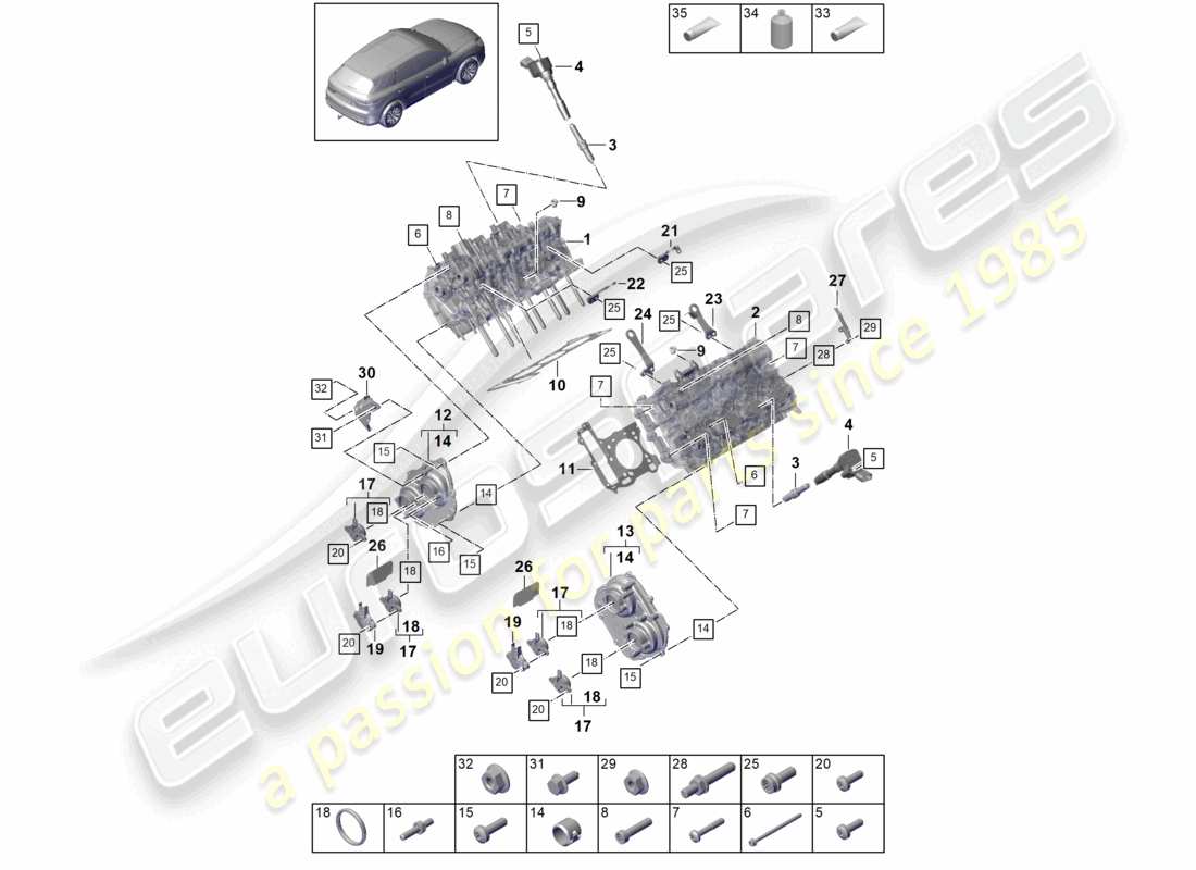 porsche 2024 (cayenne e3 9ya/9yb) cabeza de cilindro diagrama de piezas