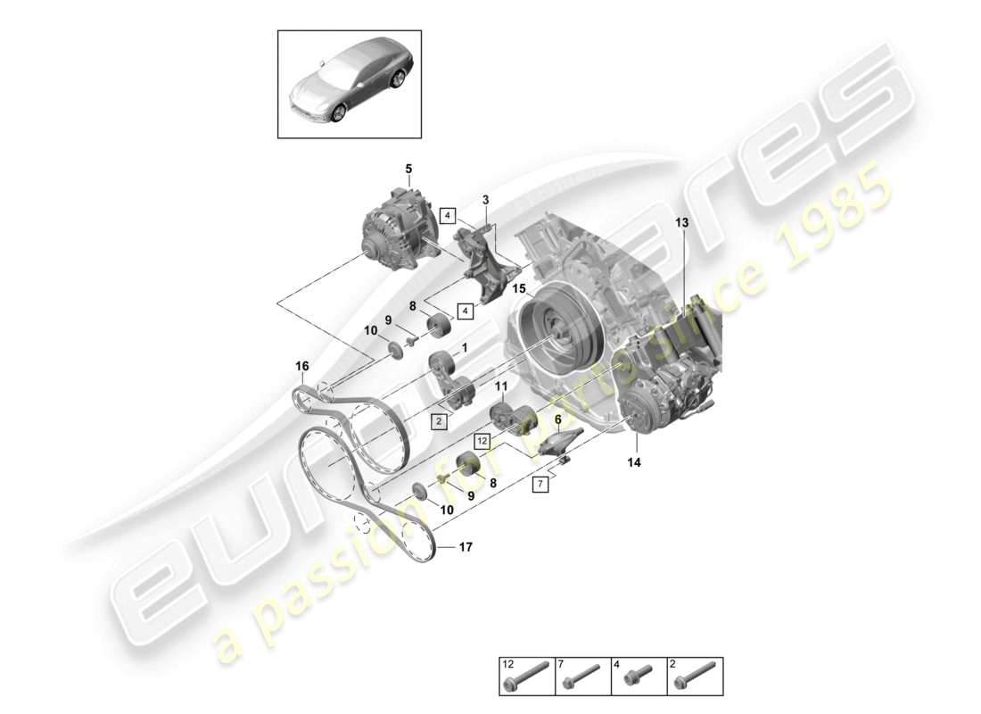 porsche 2021 (panamera 971-1) amortiguador tensor de correa poly-v diagrama de piezas