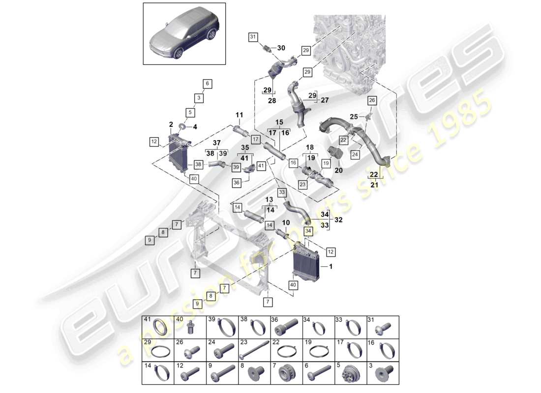porsche 2022 (cayenne e3 9ya/9yb) diagrama de piezas del adaptador de la válvula de mariposa del tubo de presión del enfriador de aire de carga