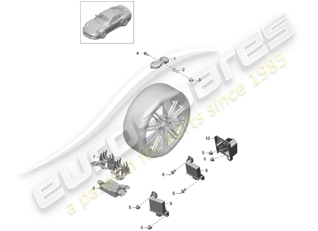 porsche 2018 (991-2 turbo) sistema de control de presión de neumáticos diagrama de piezas