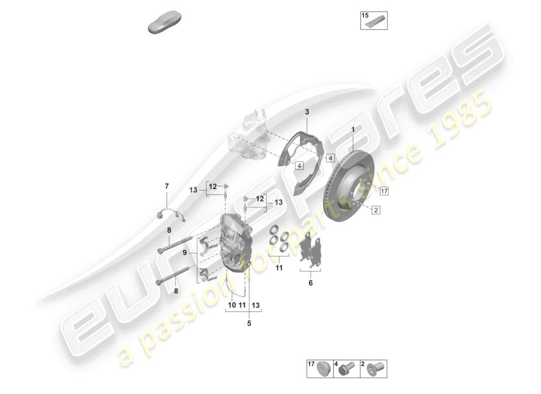 porsche 2021 (taycan 9j1-1) freno de disco 19 eje trasero blanco/negro diagrama de piezas