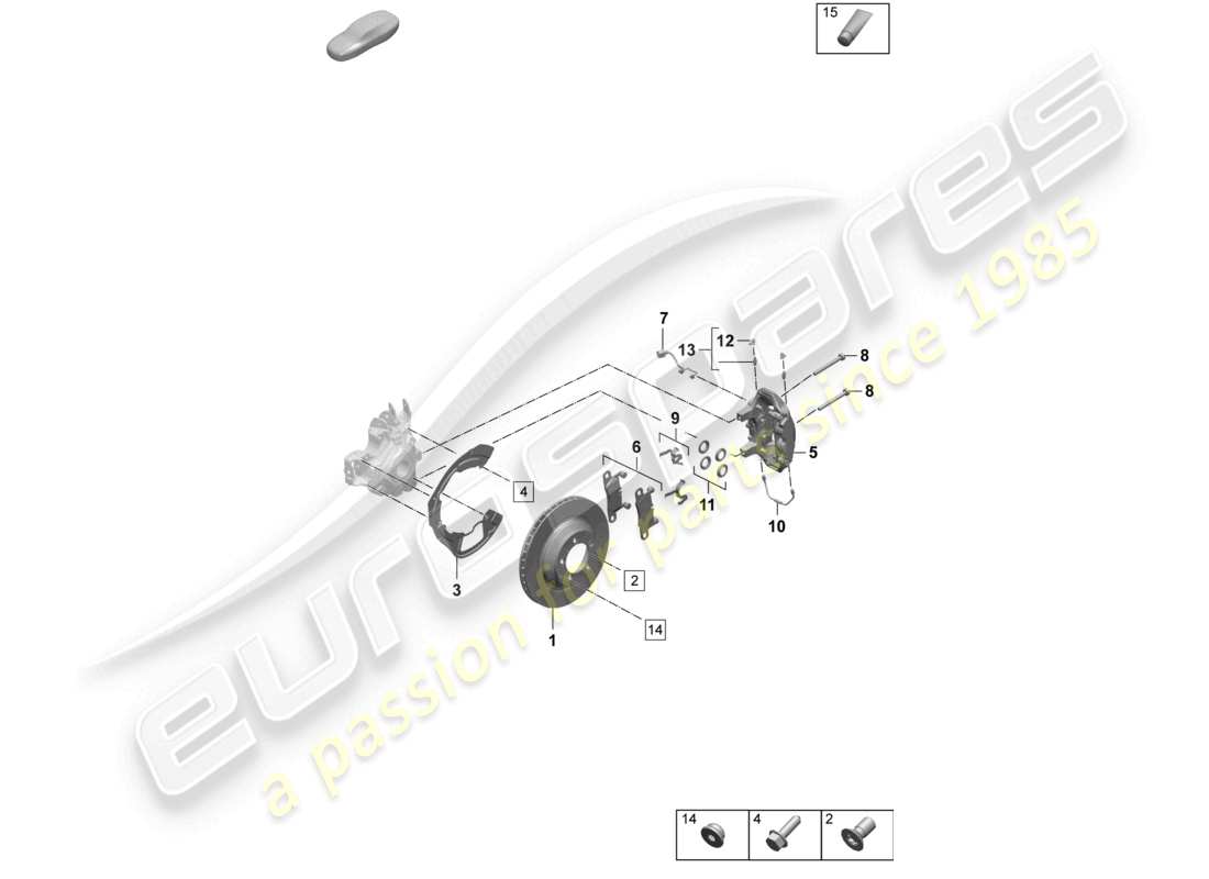 porsche 2026 (taycan 9j1-2) freno de disco 17 eje trasero negro diagrama de piezas