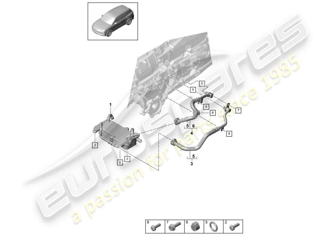 porsche 2023 (cayenne e3 9ya/9yb) 8-speed caja de cambios automática para tracción en las cuatro ruedas enfriador de aceite de engranajes diagrama de piezas del tubo de aceite