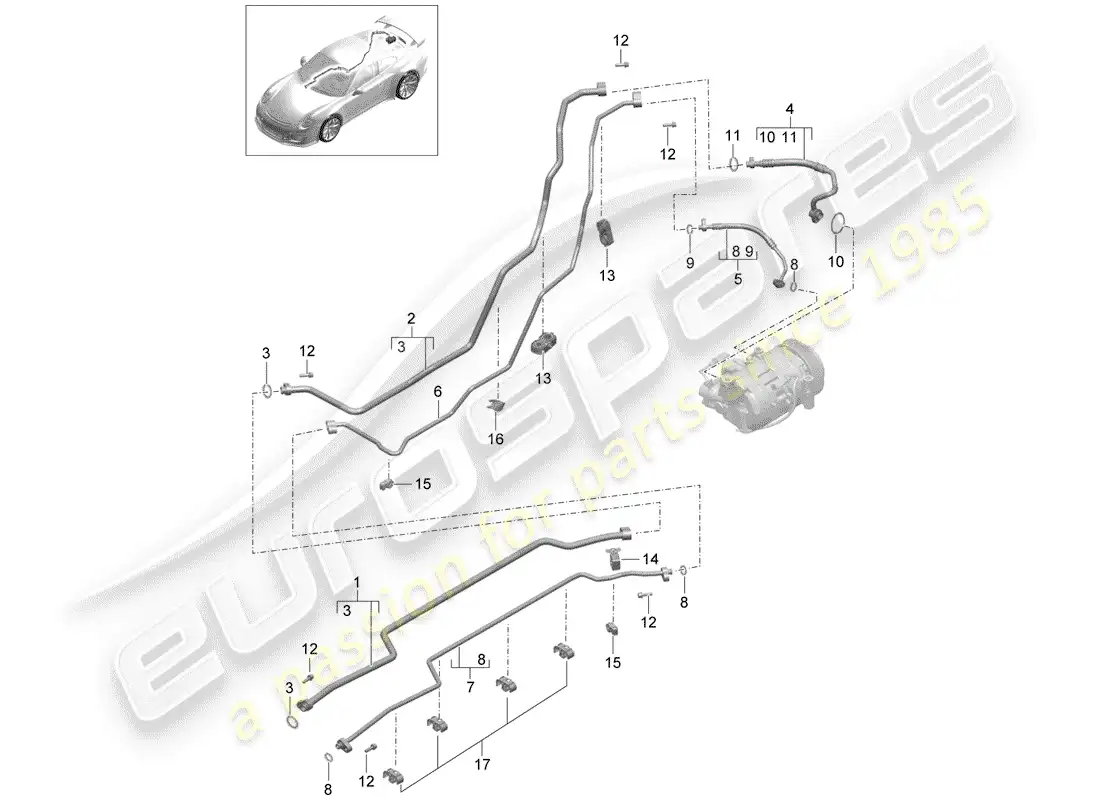 porsche 2017 (991-2 r/gt3/rs) circuito refrigerante diagrama de piezas