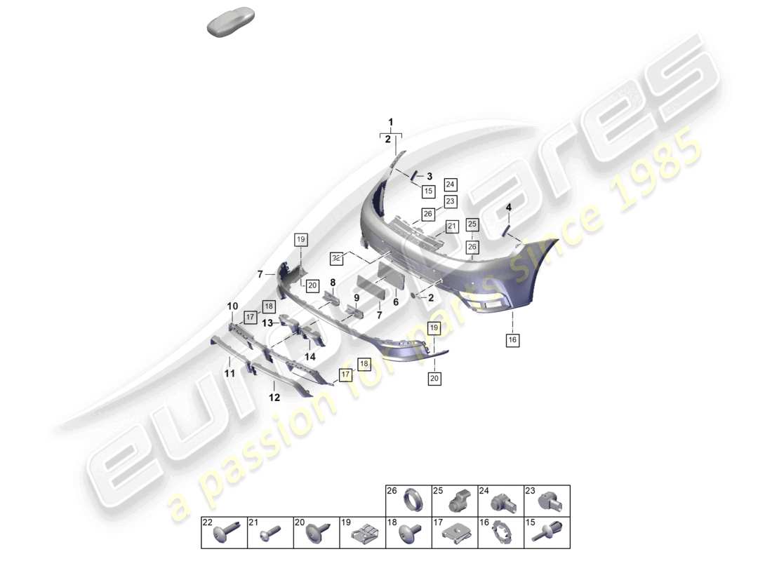 porsche 2026 (992-2) diagrama de pieza del parachoques trasero