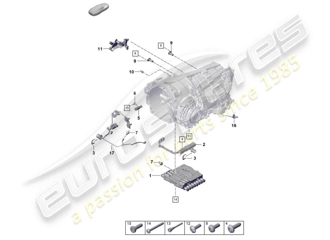 porsche 2020 (992-1 turbo / s) 8-speed caja de cambios de doble embrague - pdk - diagrama de piezas de sensores