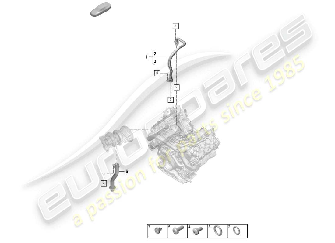 porsche 2023 (cayenne e3 pa) diagrama de piezas de la línea de presión de aceite del turbocompresor de gases de escape