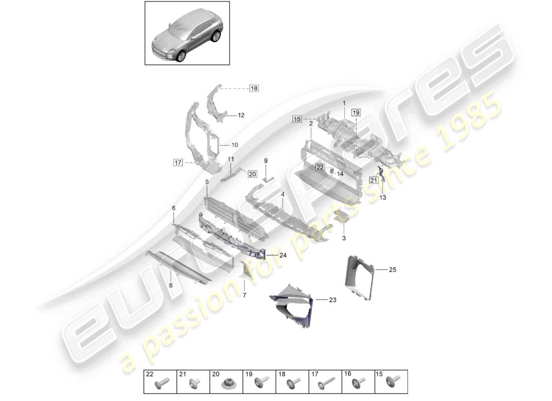porsche 2021 (macan) diagrama de piezas del portador de la guía de aire y del portador de bloqueo del refrigerante del turbo enfriador
