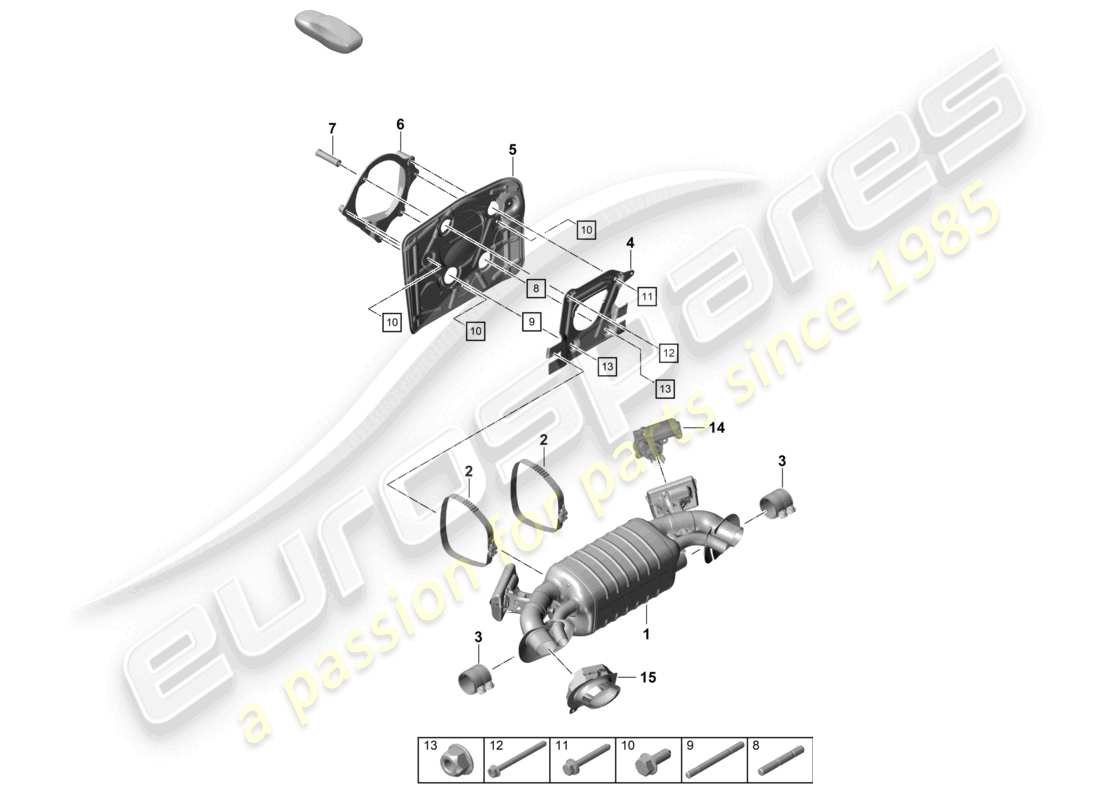 porsche 2025 (992-2 turbo / s) diagrama de piezas del silenciador para sistema de escape deportivo