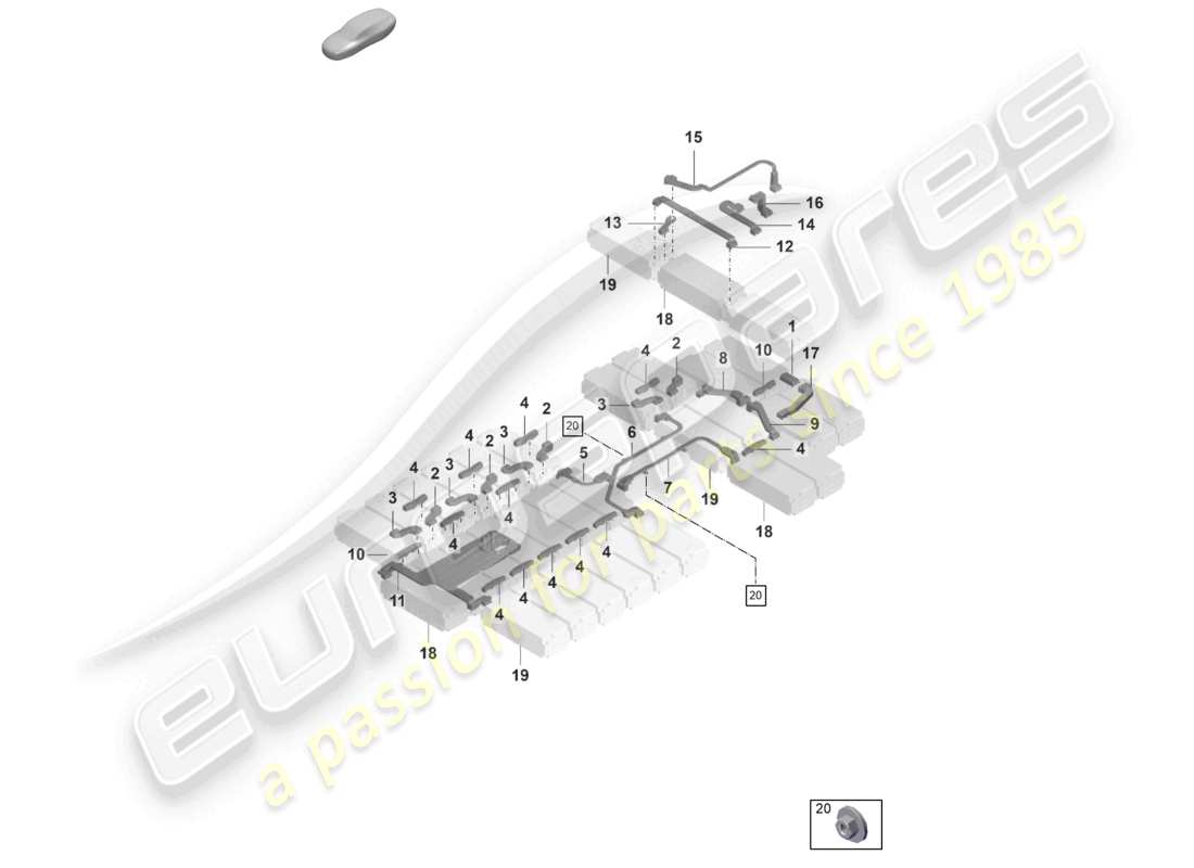 porsche 2022 (taycan 9j1-1) diagrama de piezas del conector del módulo de batería de alto voltaje