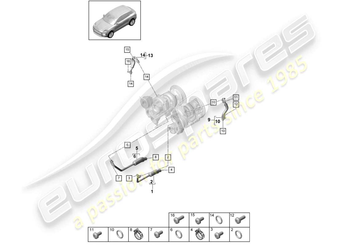 porsche 2021 (macan) sistema de enfriamiento de refrigerante para turbocompresor diagrama de piezas