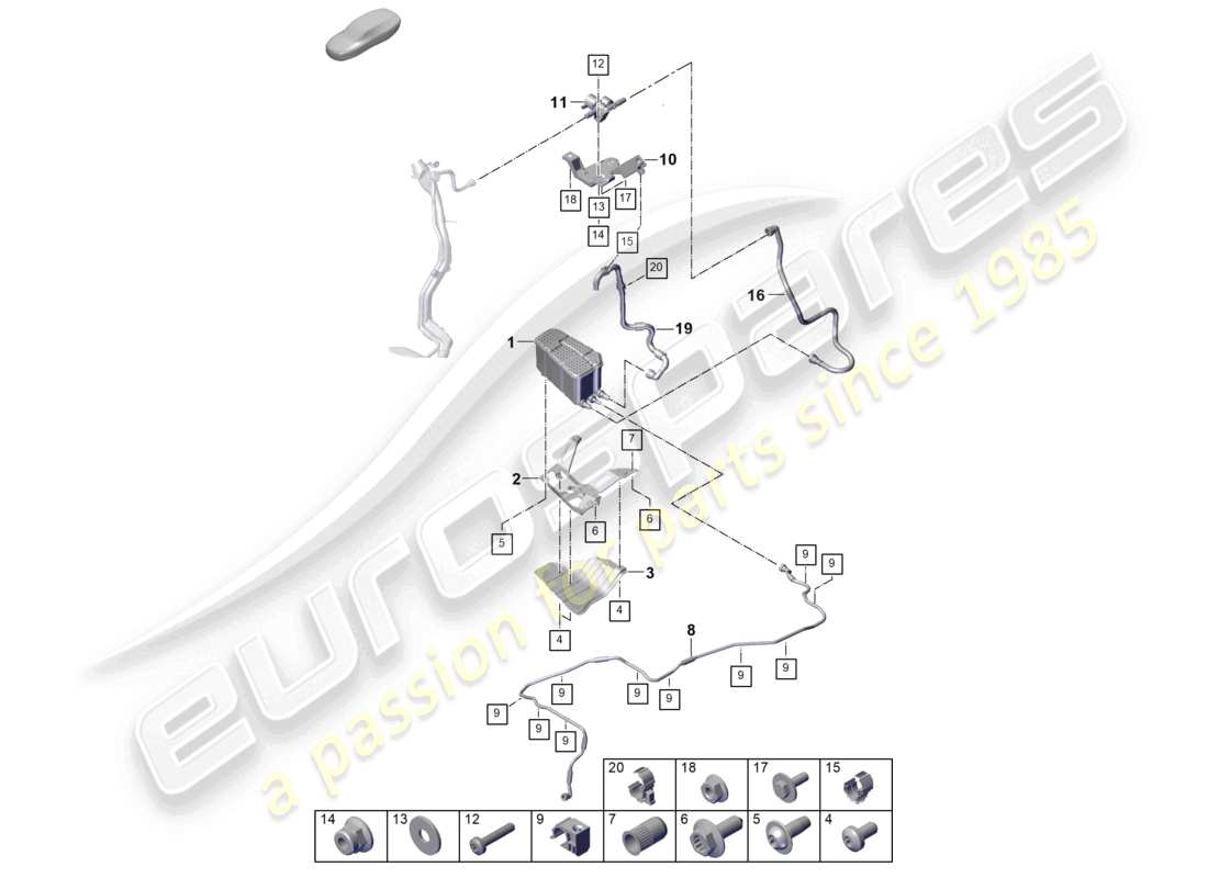 porsche 2025 (cayenne e3 pa) diagrama de piezas del recipiente de carbón activado