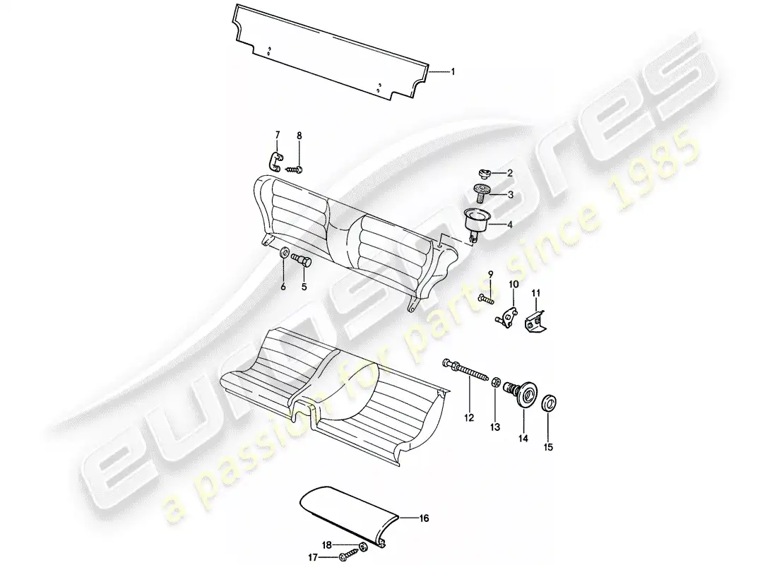 porsche 1988 (924s) asiento de emergencia - piezas individuales diagrama de piezas