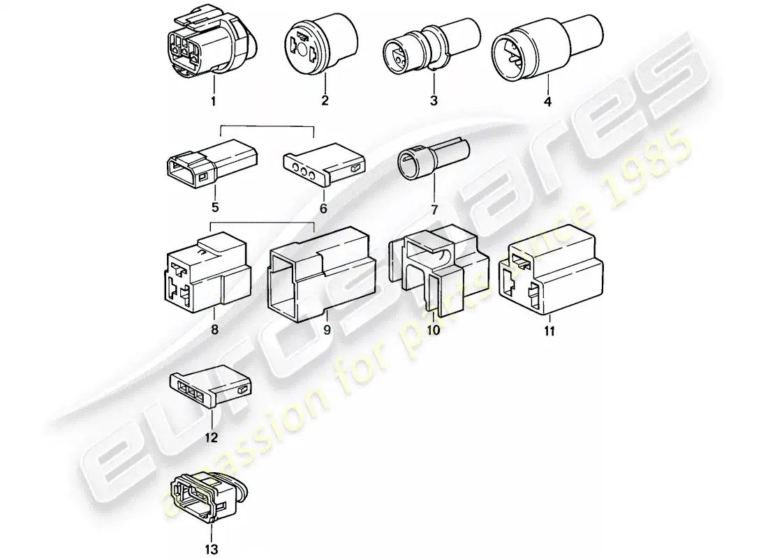 porsche 1986 (924s) carcasa del conector - 3-pole diagrama de piezas