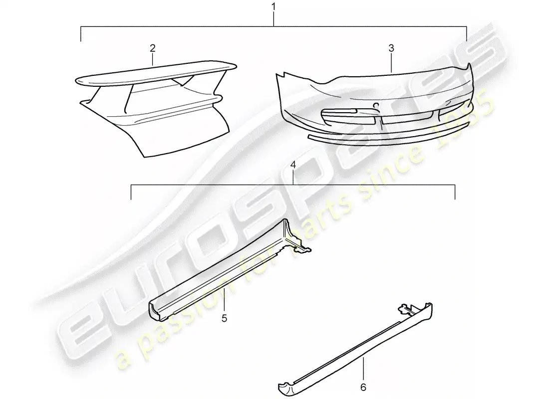 porsche 1990 (tequipment) aerokit diagrama de piezas