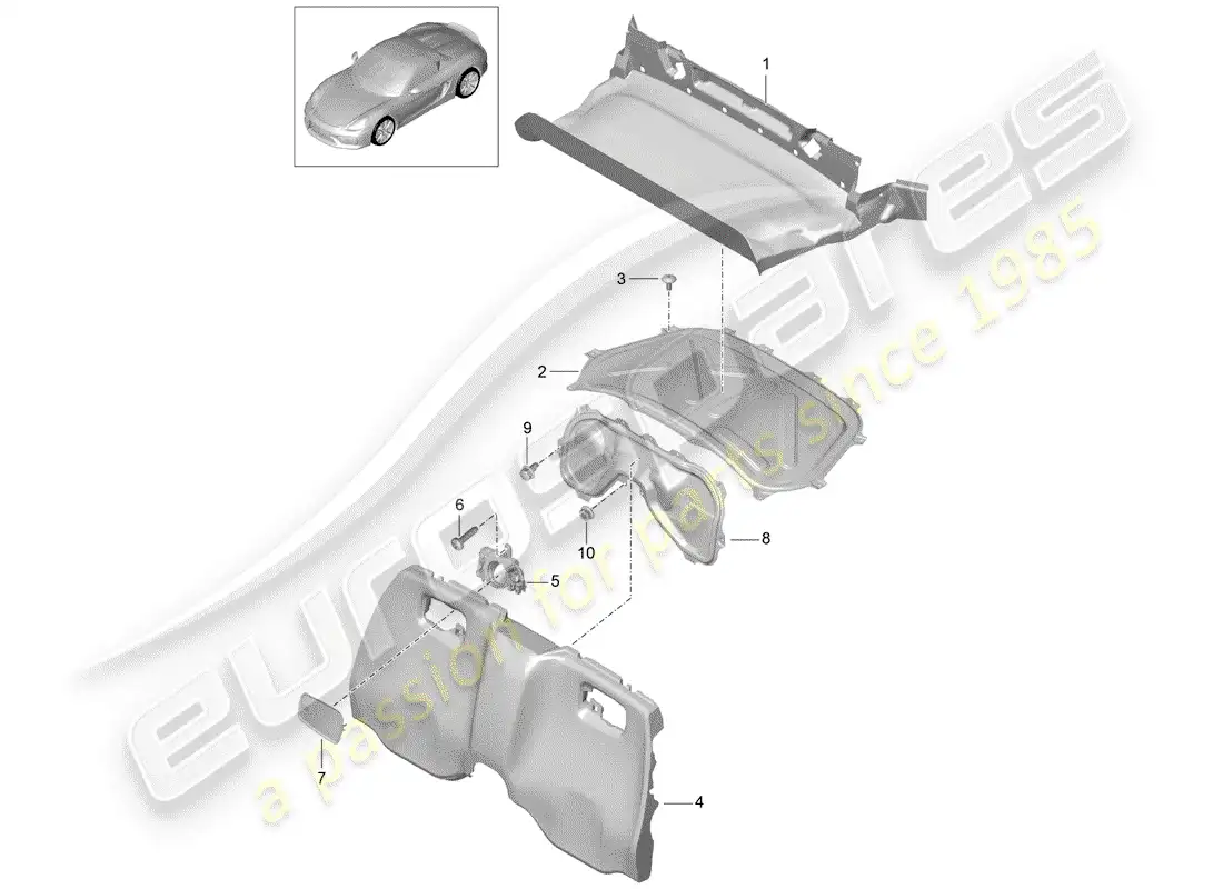 porsche 2016 (981 boxster spyder) adornos diagrama de piezas