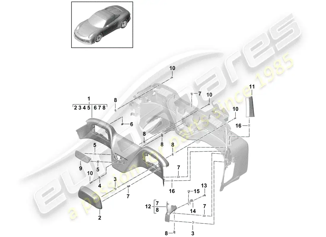 porsche 2016 (991-1 r/gt3/rs) panel de adorno para travesaño diagrama de piezas