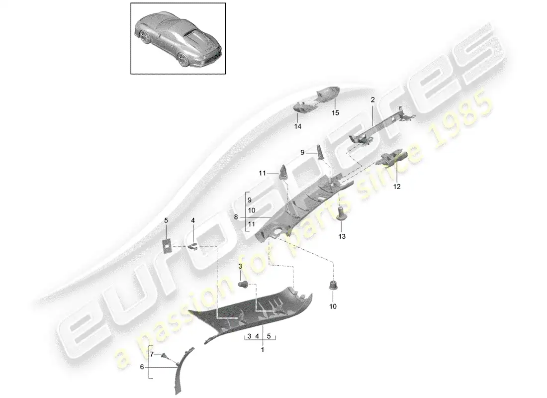 porsche 2016 (991-1 r/gt3/rs) un pilar diagrama de piezas
