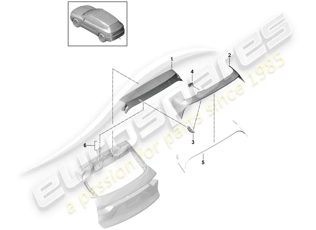 porsche 2019 (cayenne e3 9ya/9yb) alerón trasero diagrama de piezas